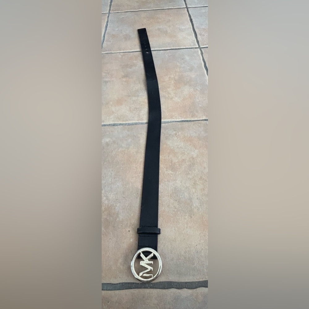 vintage  Michael Kors Black Belt with Gold Logo Buckle I believe size M